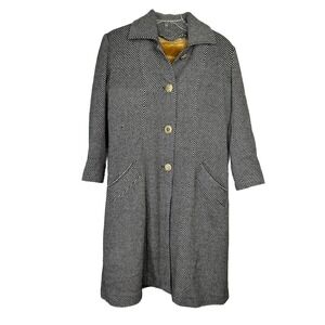 Vintage Black & White Wool Coat 90s Diagonal Stripes Teddy Bear Lining. See Size